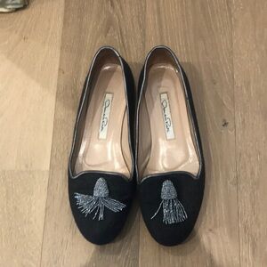 Oscar de la Renta beaded tassel driver flats, size 38